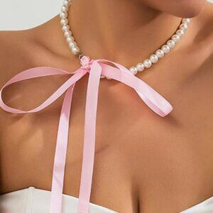 For Love And Lemons - Pearl Bow Choker Necklace